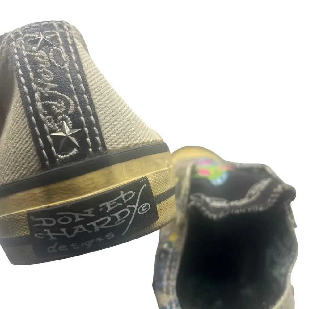 Ed Hardy Womens 10 Skull Crown Tattoo Slip On Sneakers Studded Gray Shoes